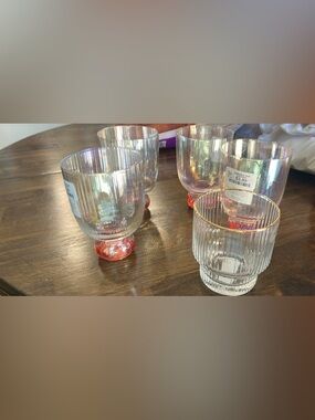 Iridescent Glass Goblets with Pink Bases - Set of 4